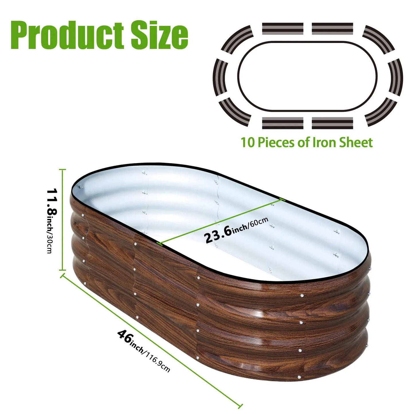 Raised Garden Bed 2 Pcs 4x2x1ft Oval Metal