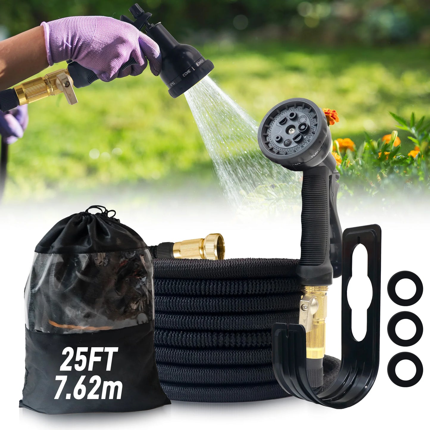 100ft Expandable Garden Hose With Nozzle Outdoor Watering