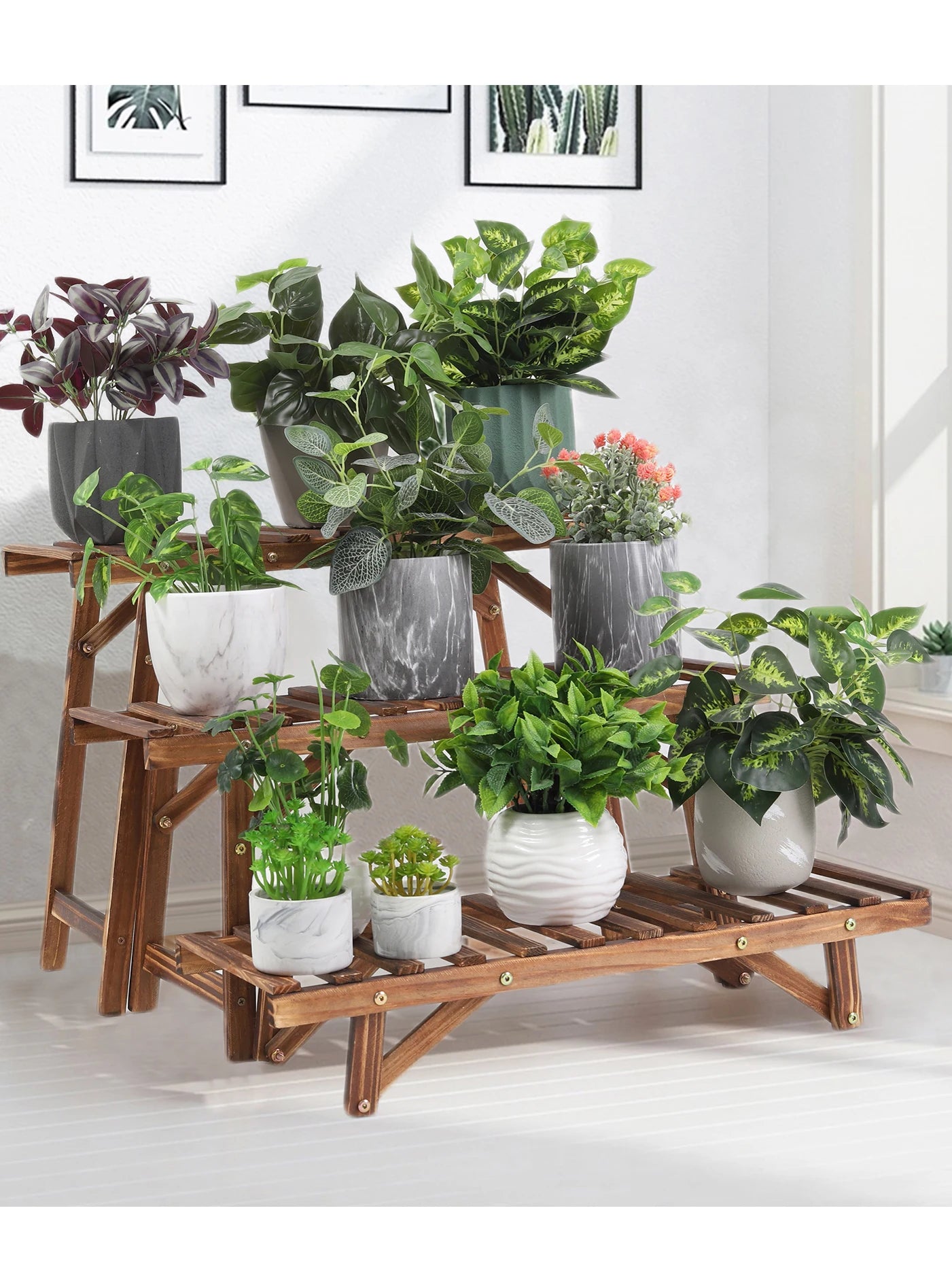 3 Tier Freestanding Ladder Shelf Wood Plant Stand