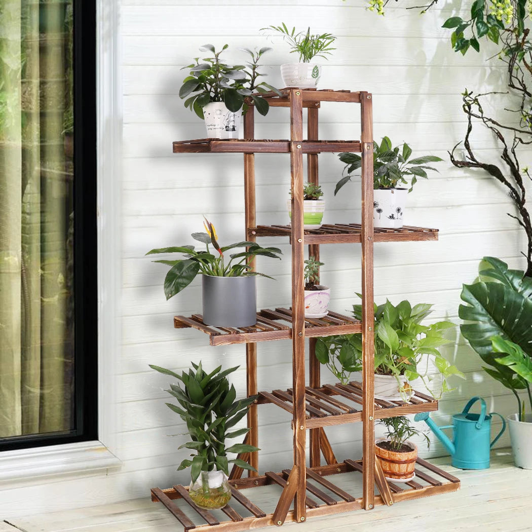6 Tier Wooden Plant Stand Carbonized