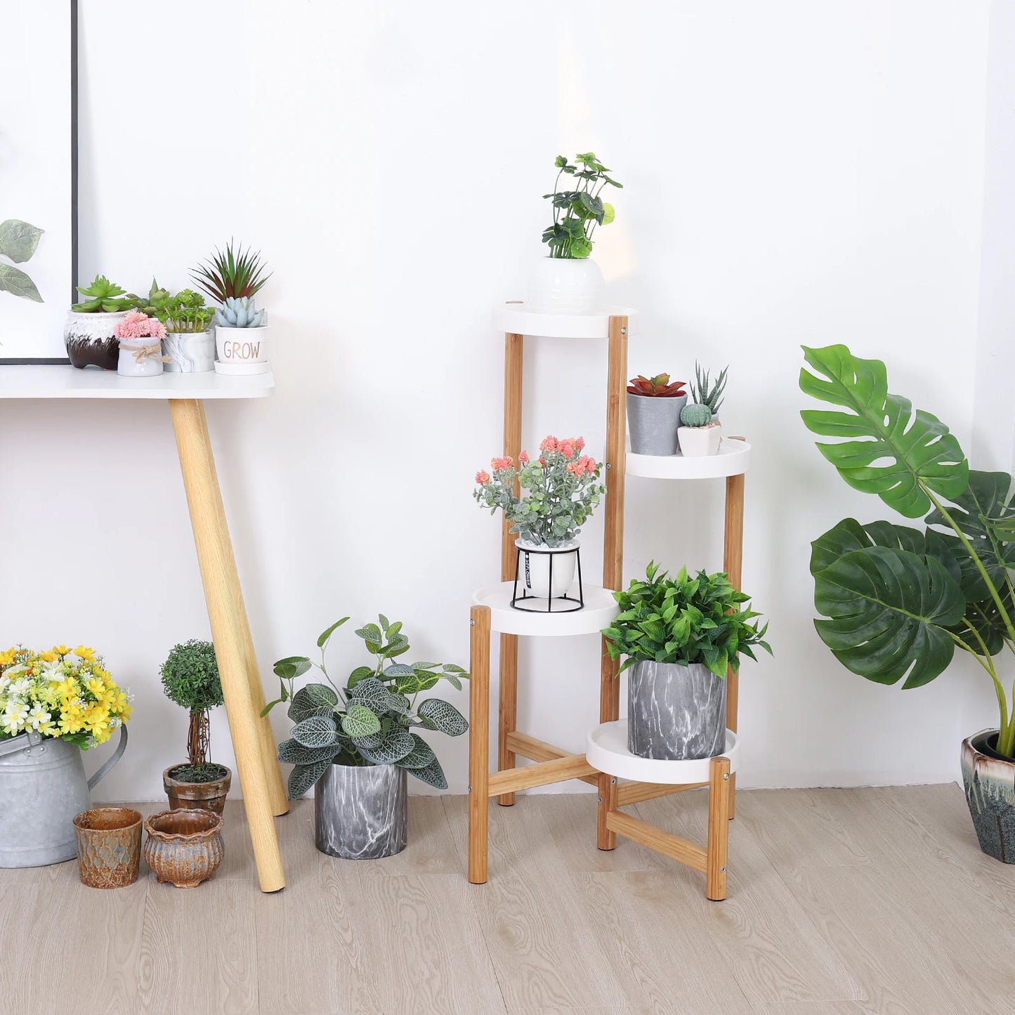 4 Tier Bamboo Plant Stand Tall Corner Indoor