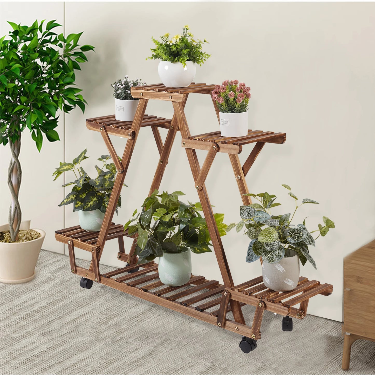 6 Potted Carbonized Wood Plant Holder