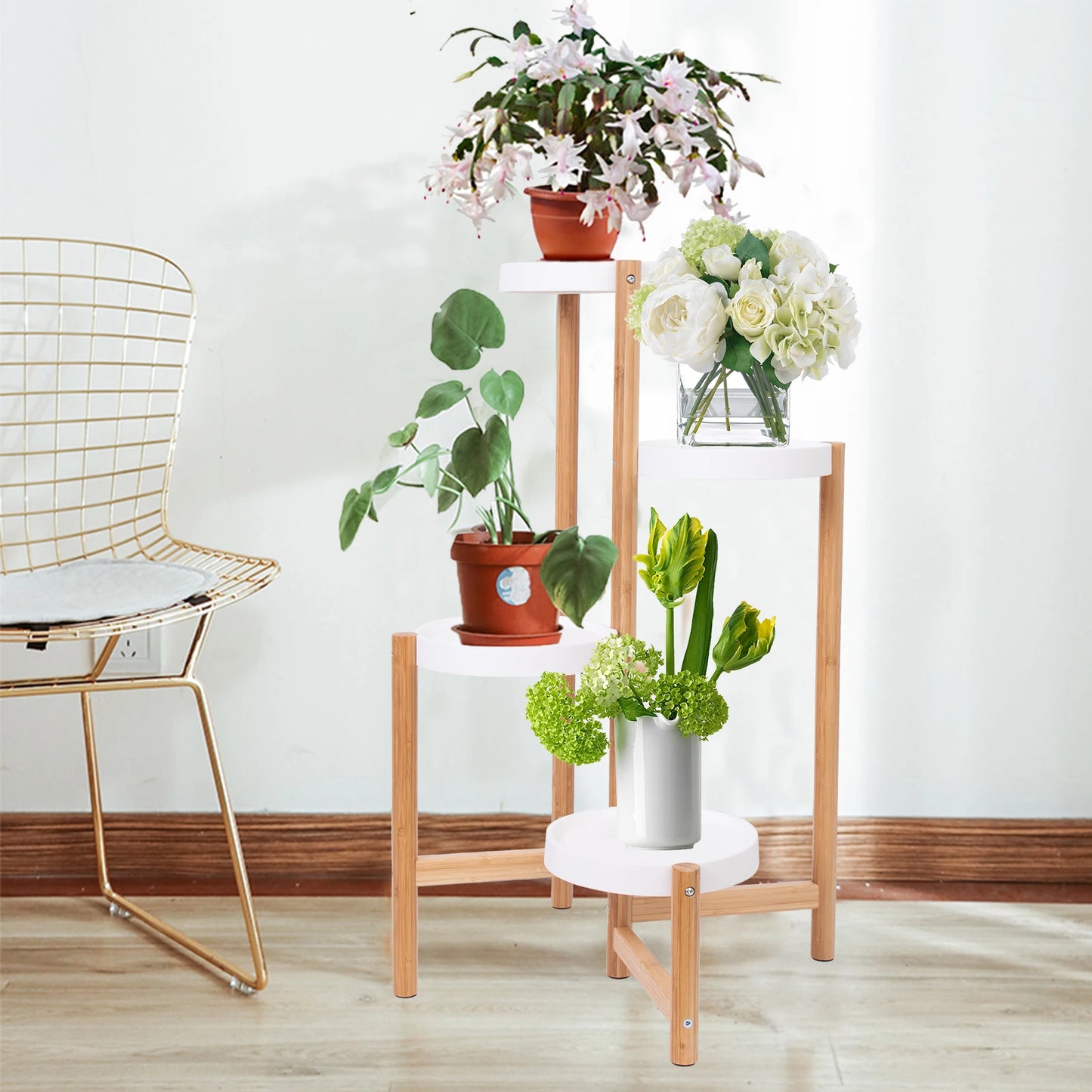 4 Tier Bamboo Plant Stand Tall Corner Indoor