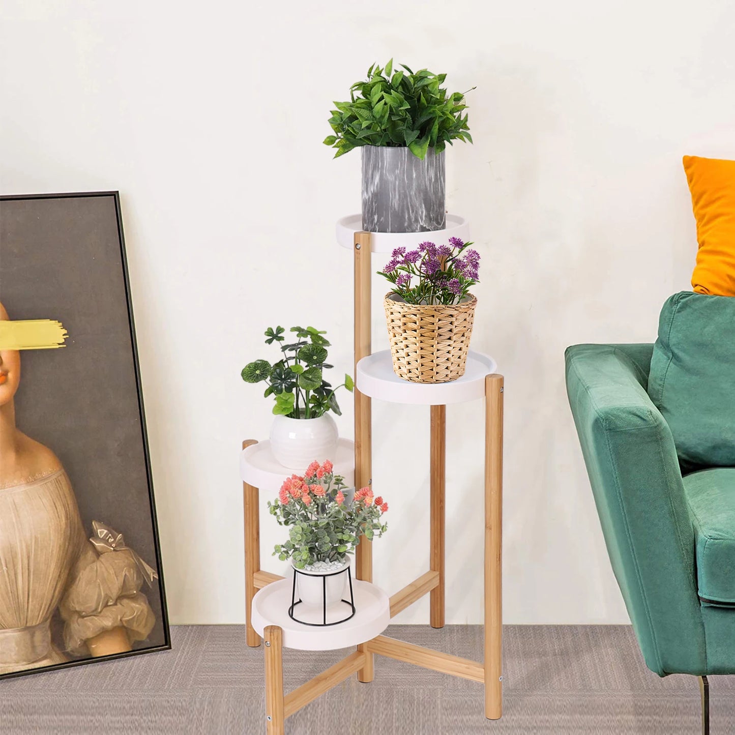 4 Tier Bamboo Plant Stand Tall Corner Indoor
