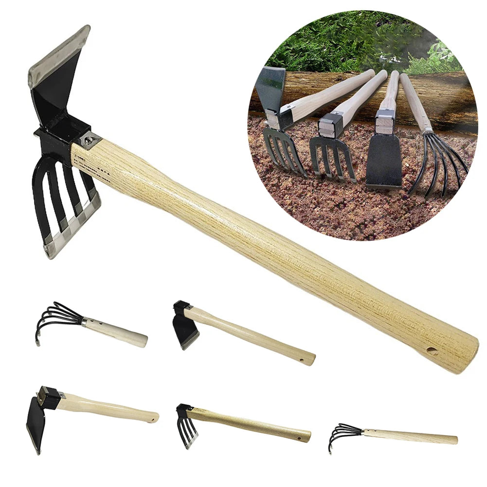 Hand Cultivator with Wooden Handle Garden Rake