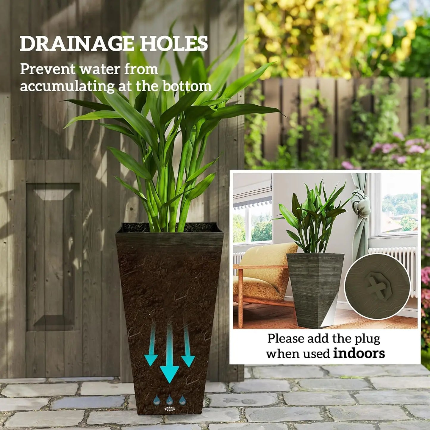Outdoor Planter Set of 3, 28 Inch Taper Pots
