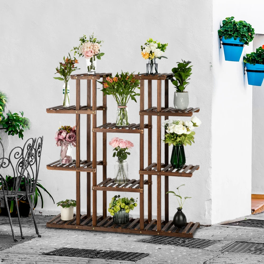 6-Story 11-Seat Multifunctional Carbonized Wood Plant Stand