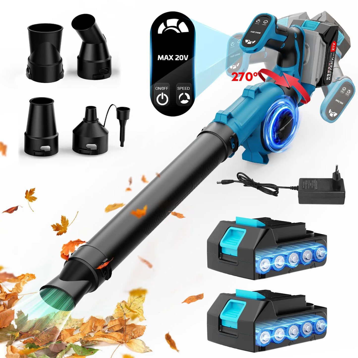 21V Cordless Leaf Blower With 2pc 3000mAh Batteries