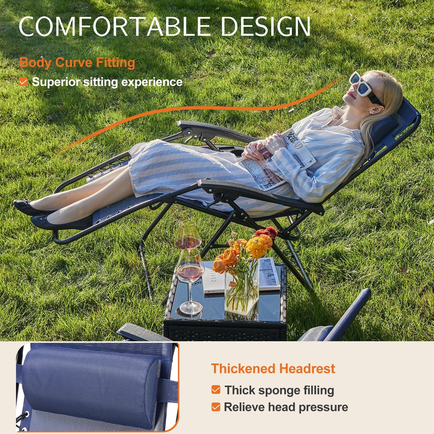 Set of 2 Portable Recliner Patio Garden Lounge Chair