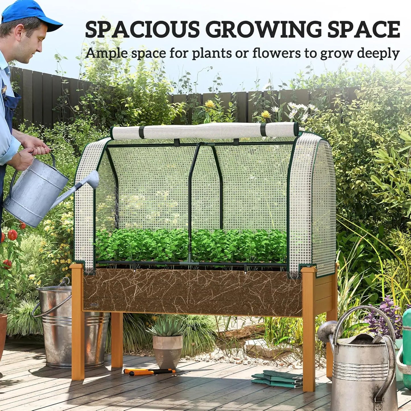 Raised Garden Bed with PE Greenhouse Cover Outdoor