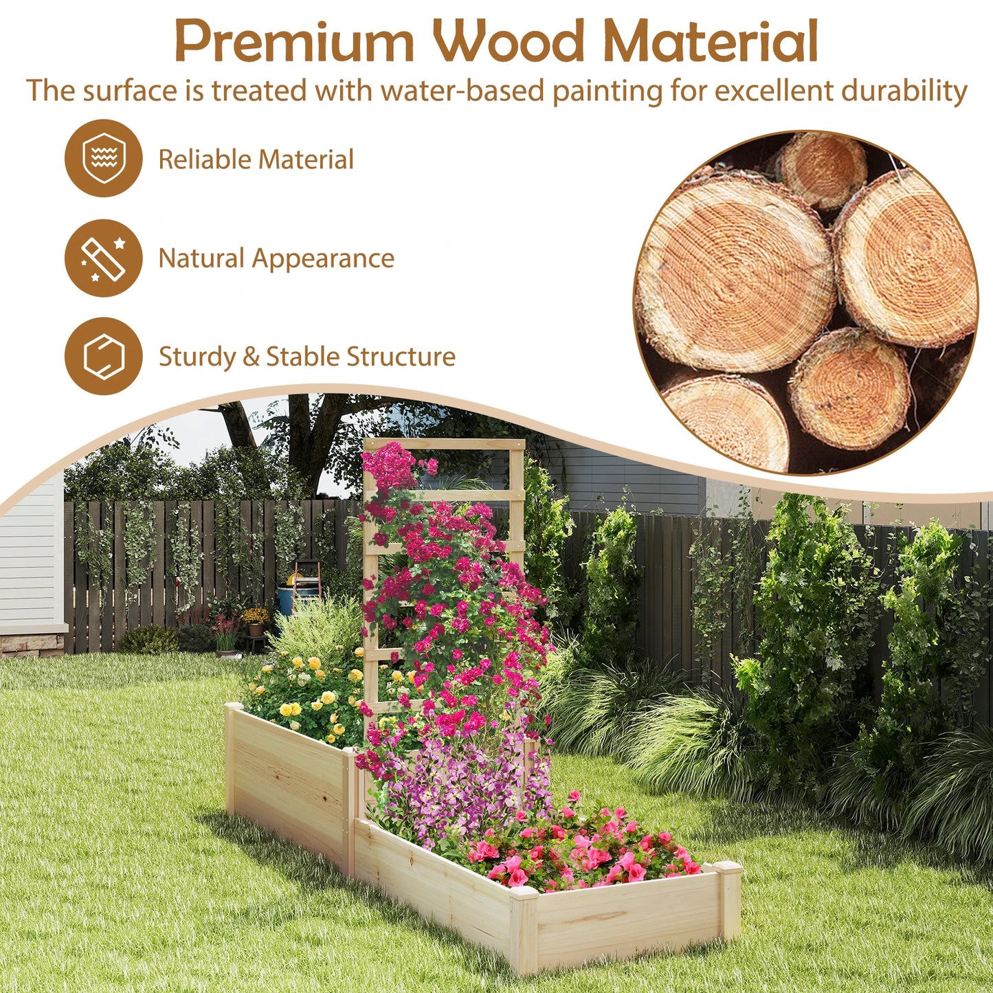 87" Raised Garden Bed w/ Trellis 2 Planter Boxes Open-ended Base