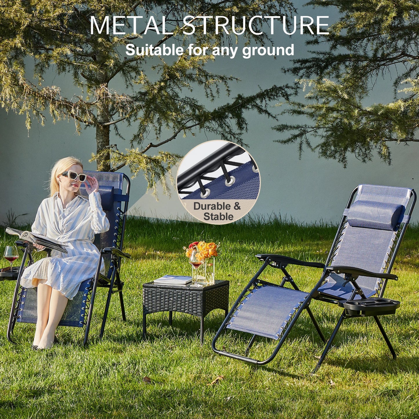 Set of 2 Portable Recliner Patio Garden Lounge Chair