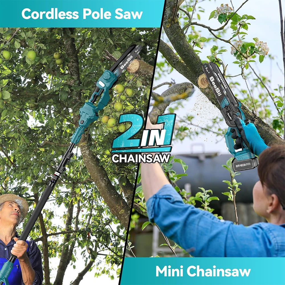 2-in-1 Cordless 8'' Electric Chainsaw with Pole Electric Polesaw