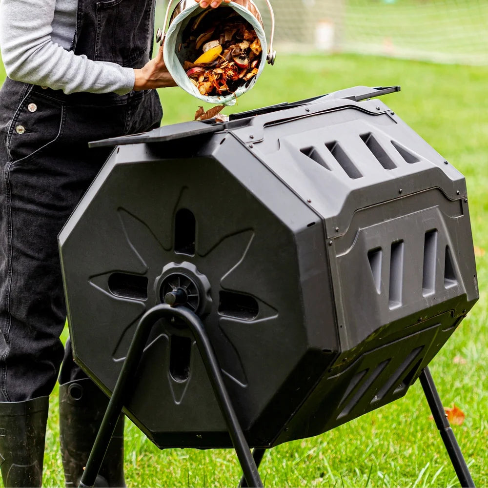 Compost Tumbler Bin Dual Chamber 43 Gal Outdoor