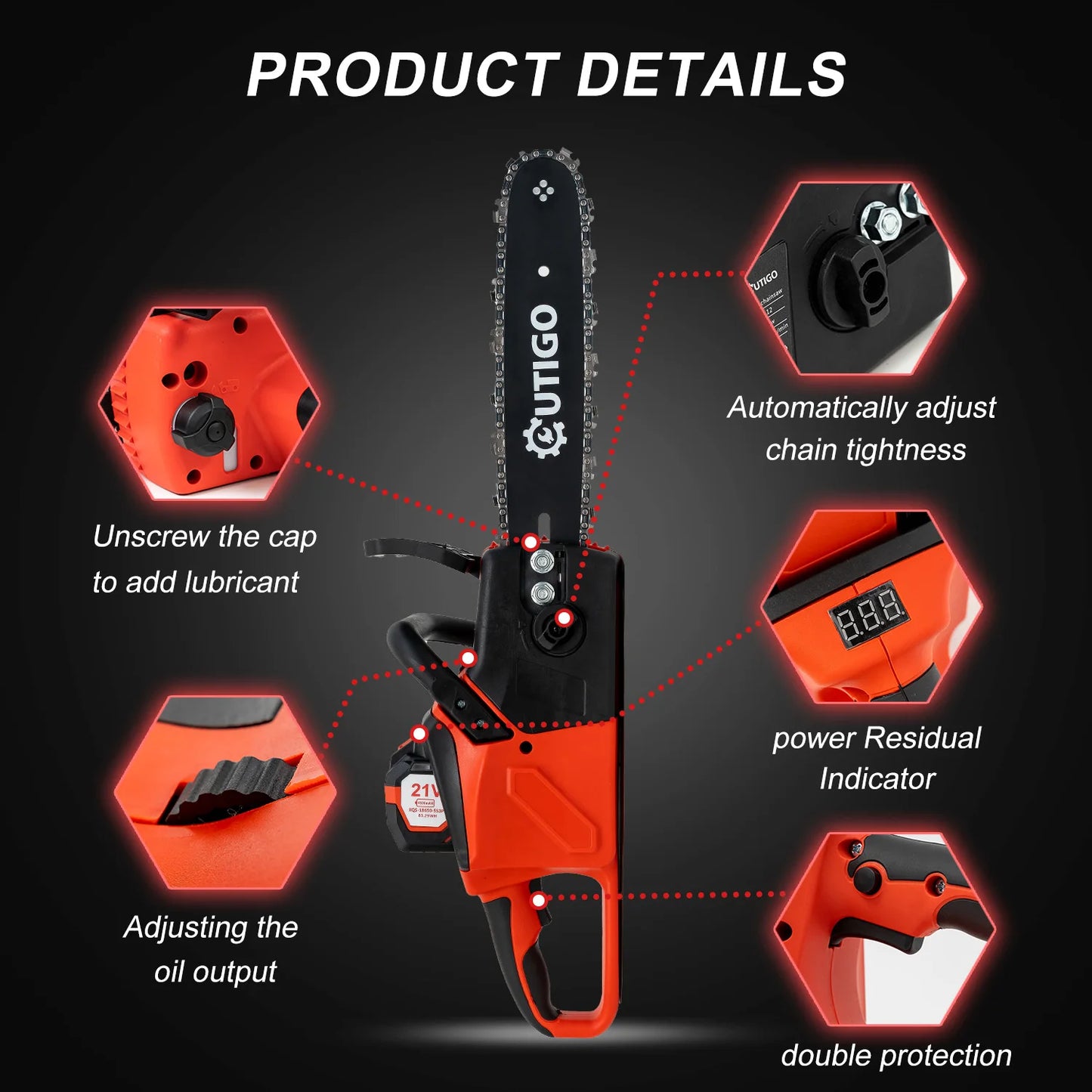 1000W Brushless Chainsaw 12-Inch with 2×21V Batteries