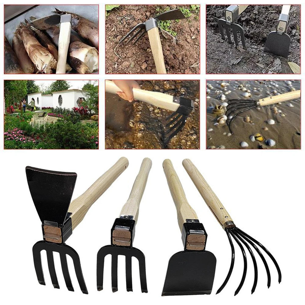 Hand Cultivator with Wooden Handle Garden Rake