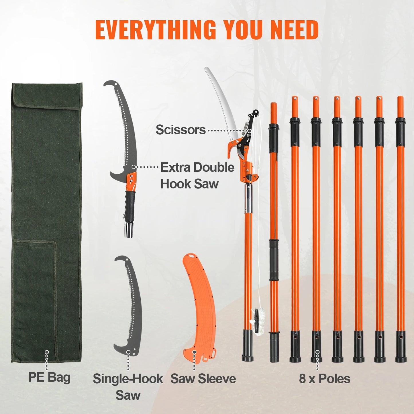Pole Saw Extendable Tree Pruner Sharp Steel Blade
