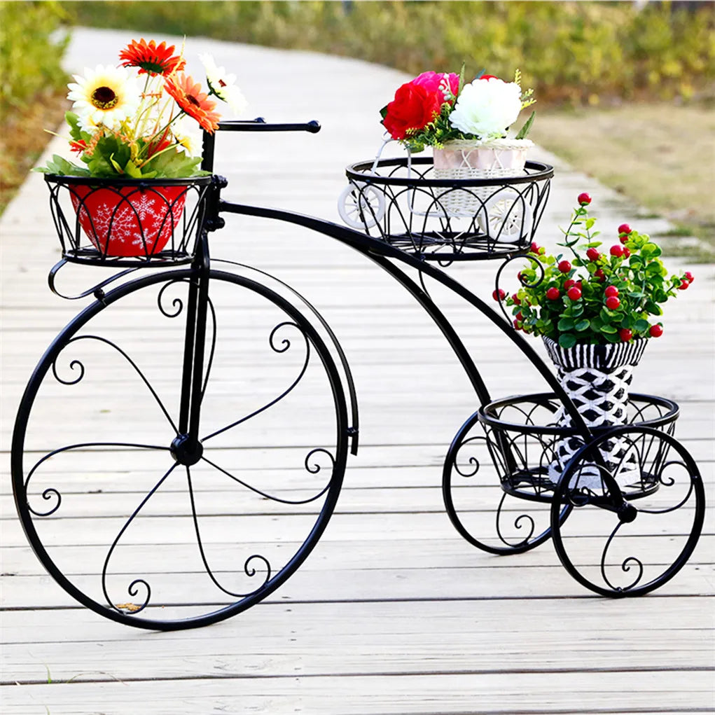 3-Tier Bicycle Plant Stand Wrought Iron Tricycle