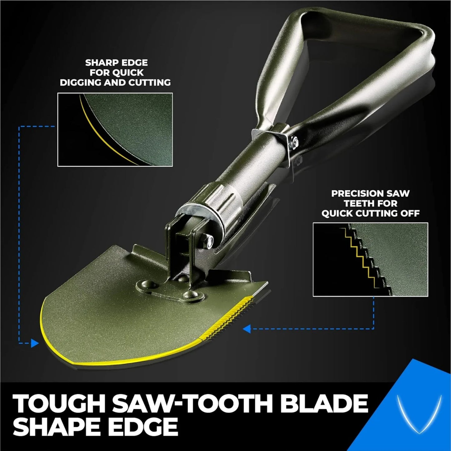 18'' Military Folding Camping Shovel, Offroad Survival High Carbon Steel Shovel (Olive) by toolant