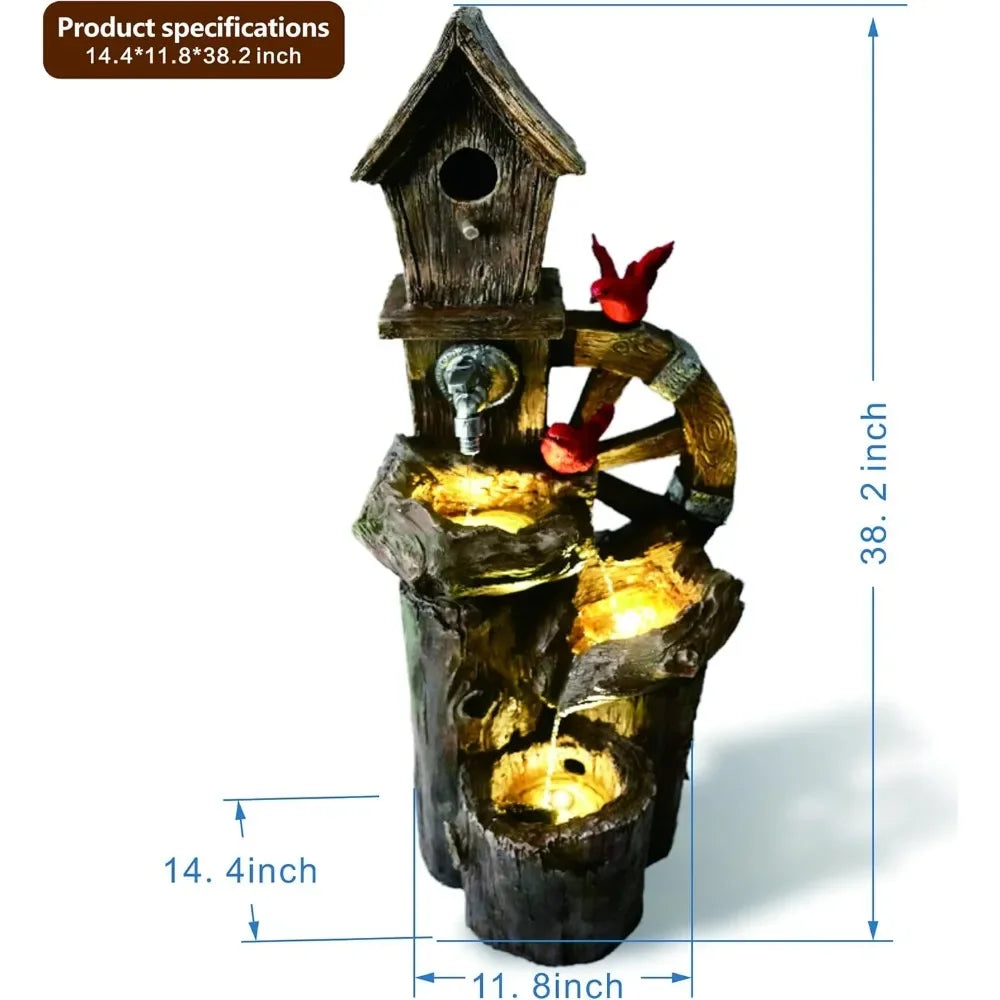 Decorative Garden Birdhouse Three Tier Water Fountain