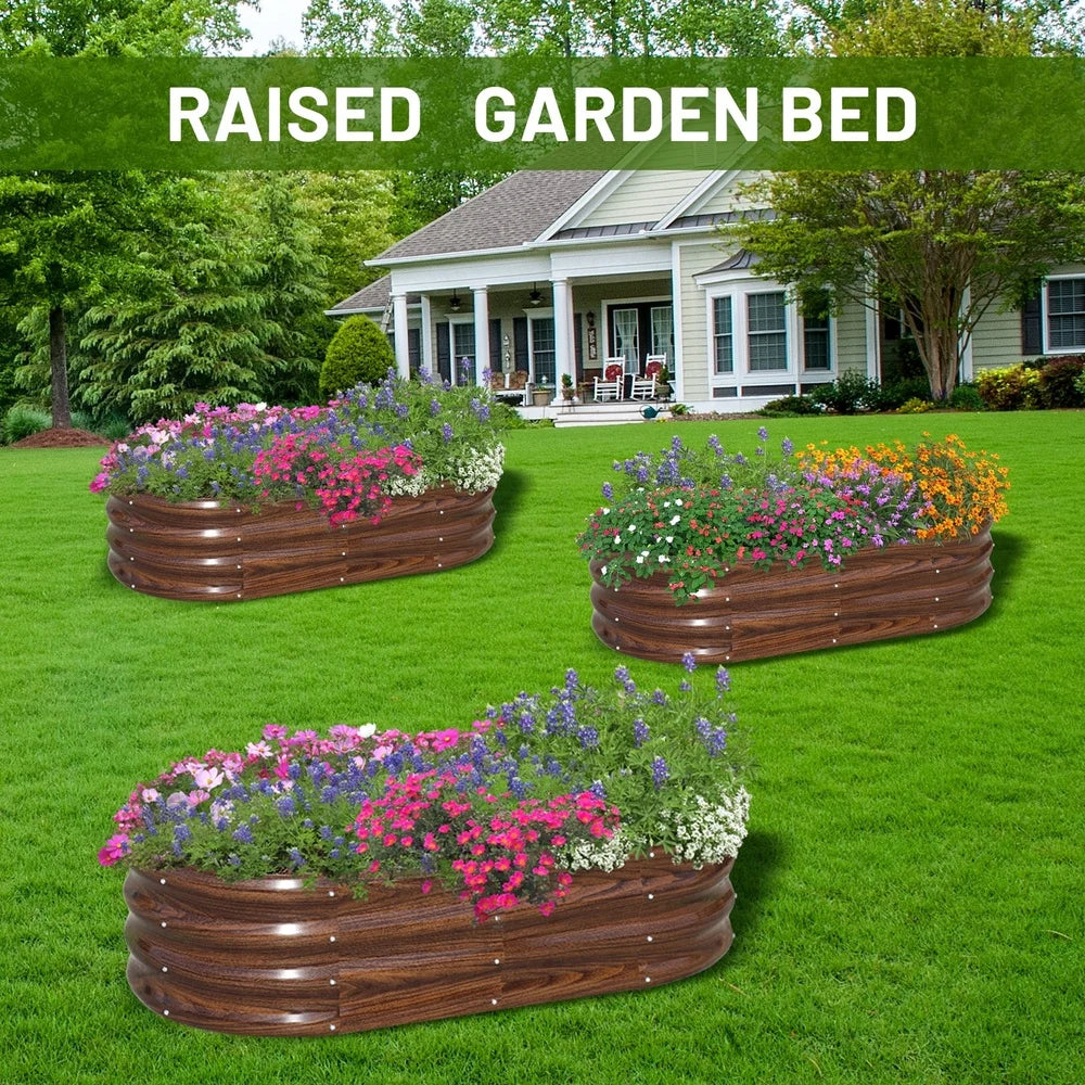 Galvanized Metal Raised Garden Bed Set of 3 Durable Planter Box