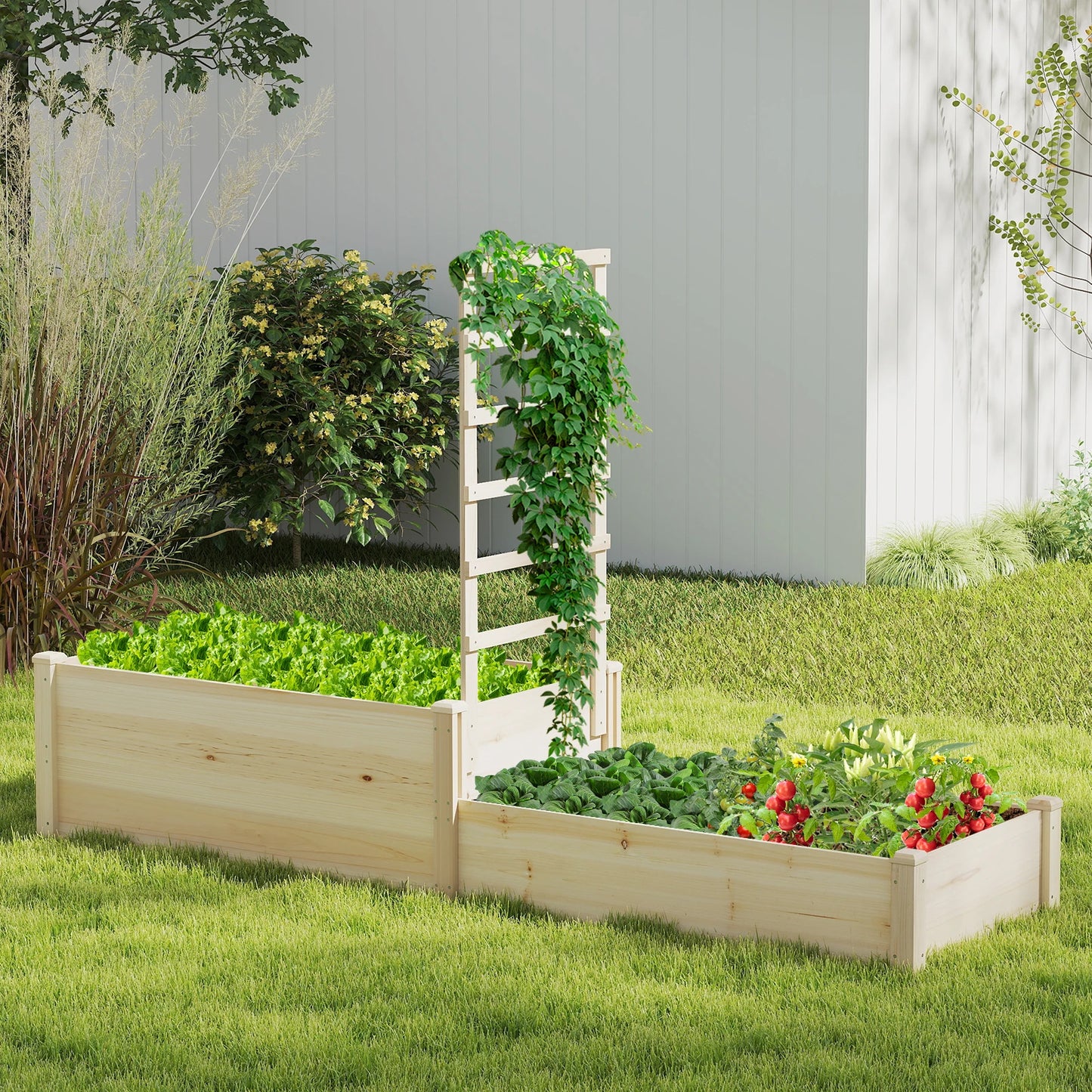 87" Raised Garden Bed w/ Trellis 2 Planter Boxes Open-ended Base
