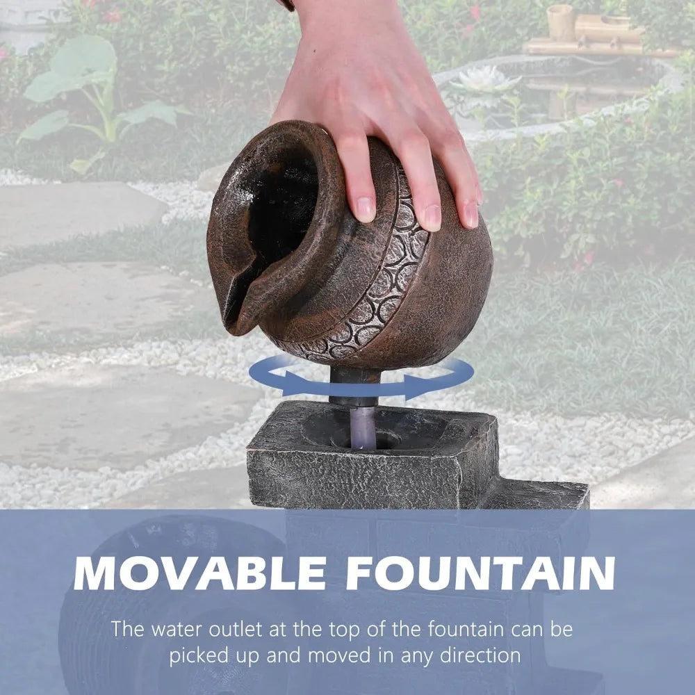 Outdoor Water Fountain Garden Waterfalls with LED Lights