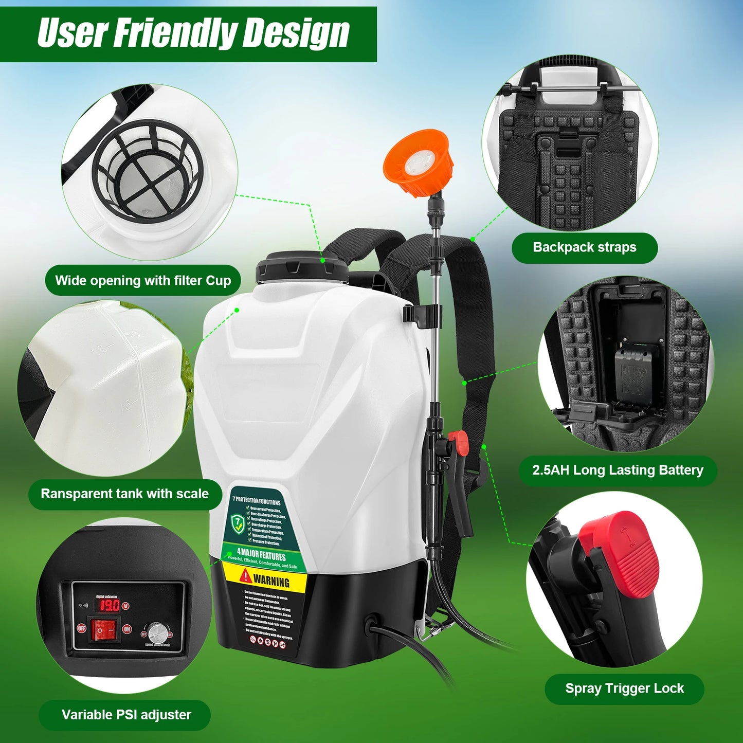 4 Gallon Backpack Sprayer Powered Garden Sprayer 75 psi