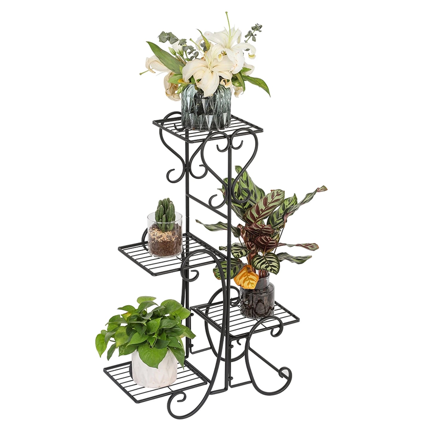 4 Potted Square Flower Metal Shelves Stand