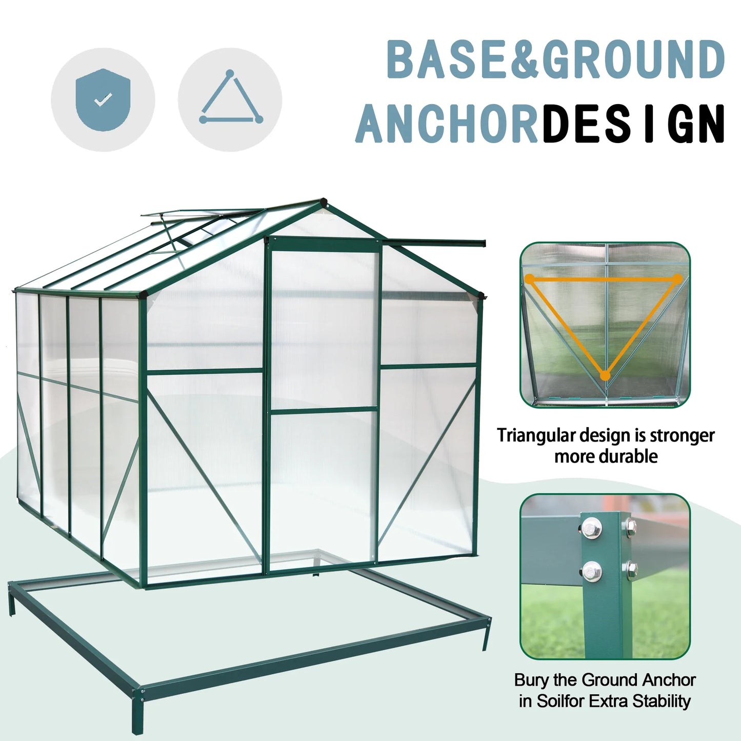 Polycarbonate Greenhouse,6'x 8' Heavy Duty Walk-in Greenhouse