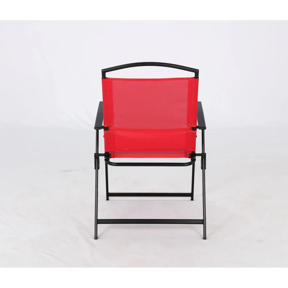 5 Piece Outdoor Dining Set Table and Folding Chairs Weather Resistant Sling Fabric Tempered Glass Umbrella Hole Patio Garden