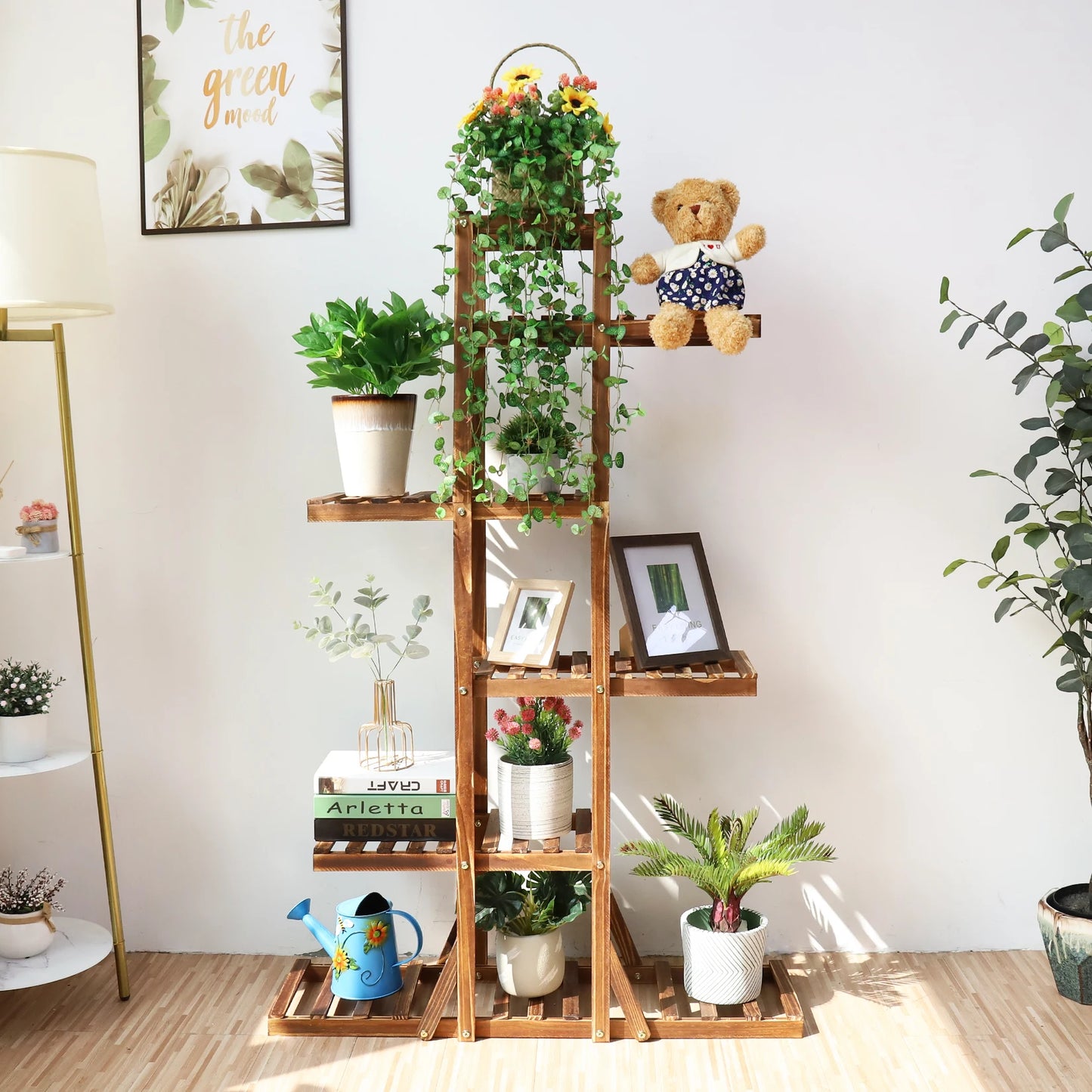 6 Tier Wooden Plant Stand Carbonized