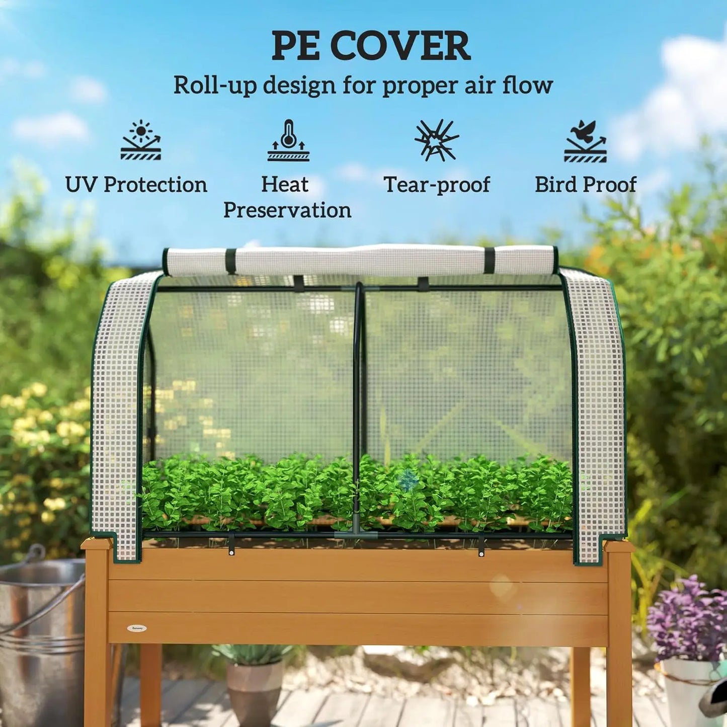 Raised Garden Bed with PE Greenhouse Cover Outdoor