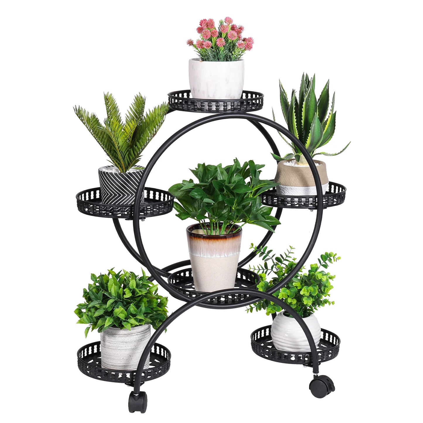 Rolling Metal Plant Stand Flower Storage Shelf