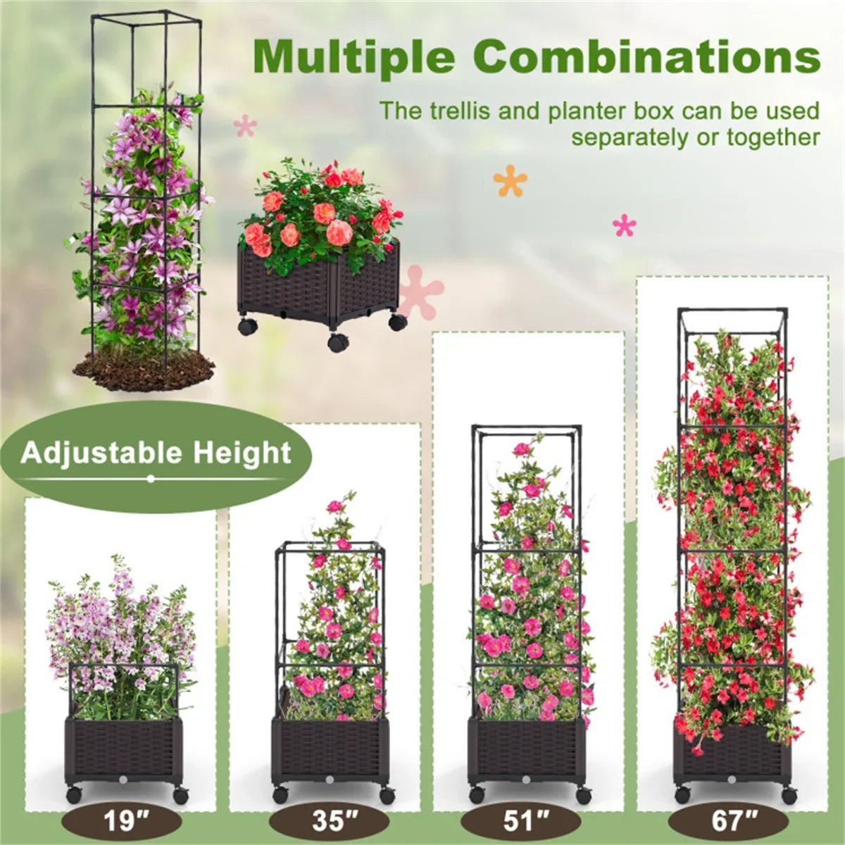 67 inch garden bed with trellis, with Self-Watering System