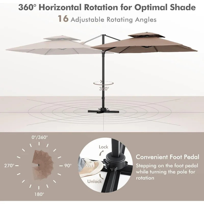 9.5' Cantilever Patio Umbrella, Outdoor Square Offset Umbrella