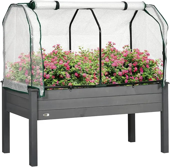 Raised Garden Bed with PE Greenhouse Cover Outdoor