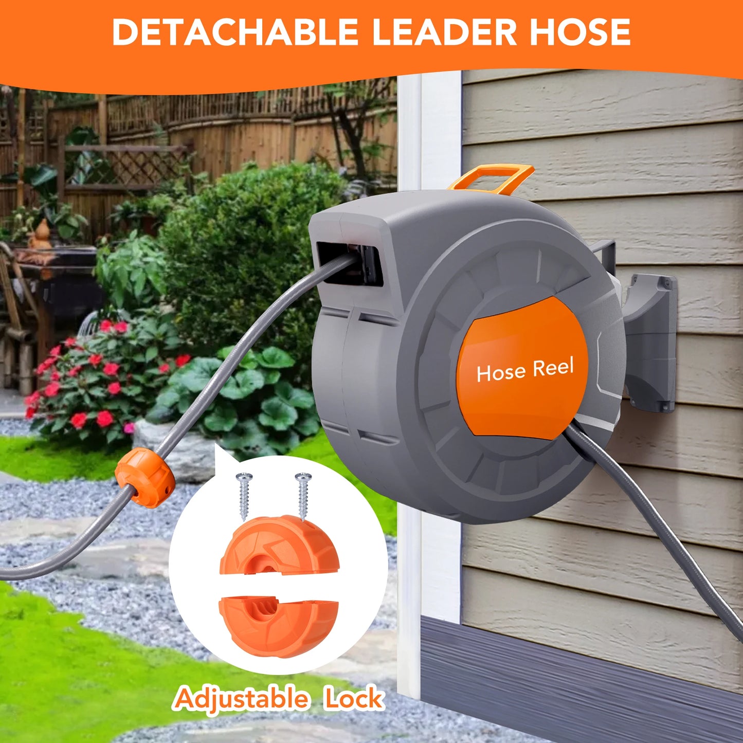 Retractable Garden Hose Reel - 1/2 in Wall Mount