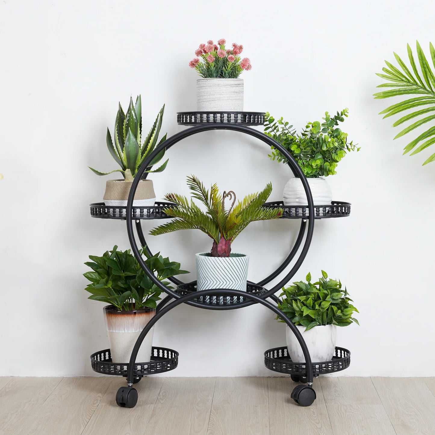 Rolling Metal Plant Stand Flower Storage Shelf