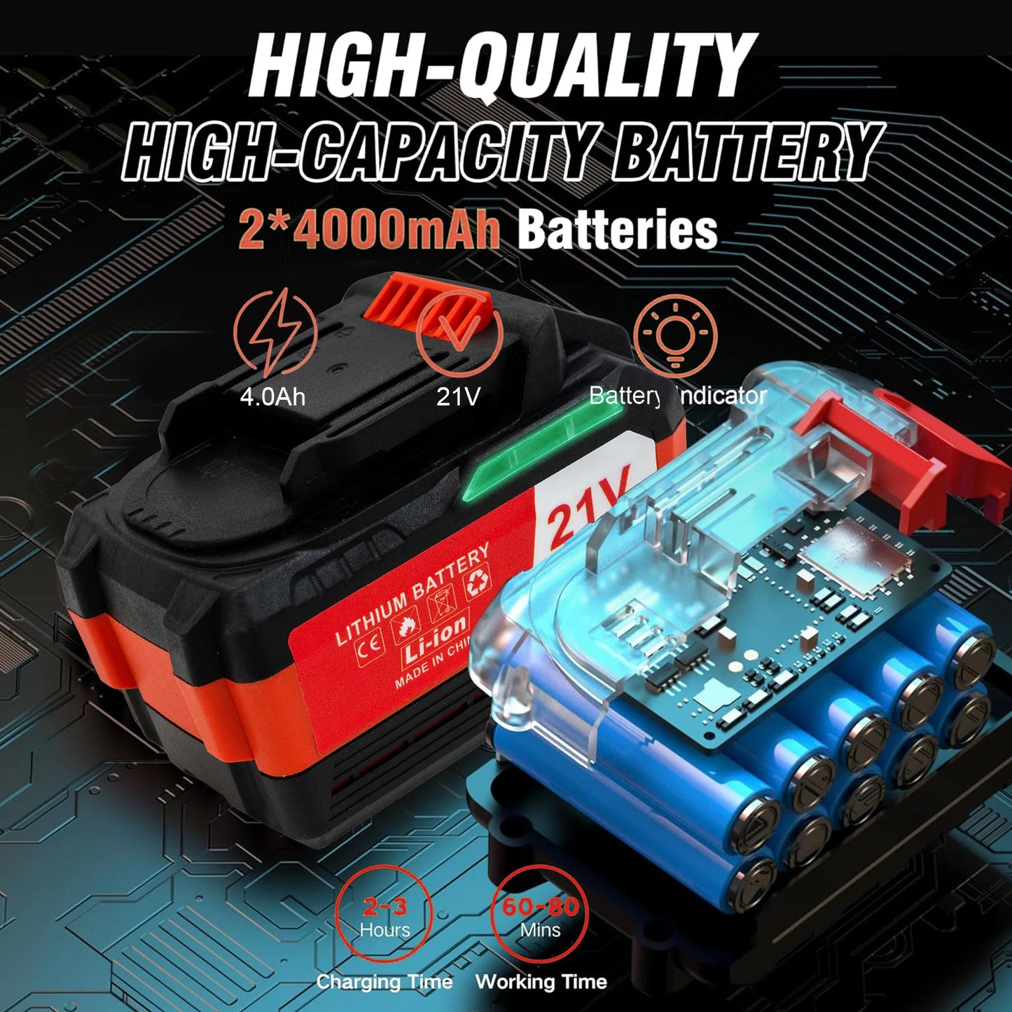 1000W Brushless Chainsaw 12-Inch with 2×21V Batteries