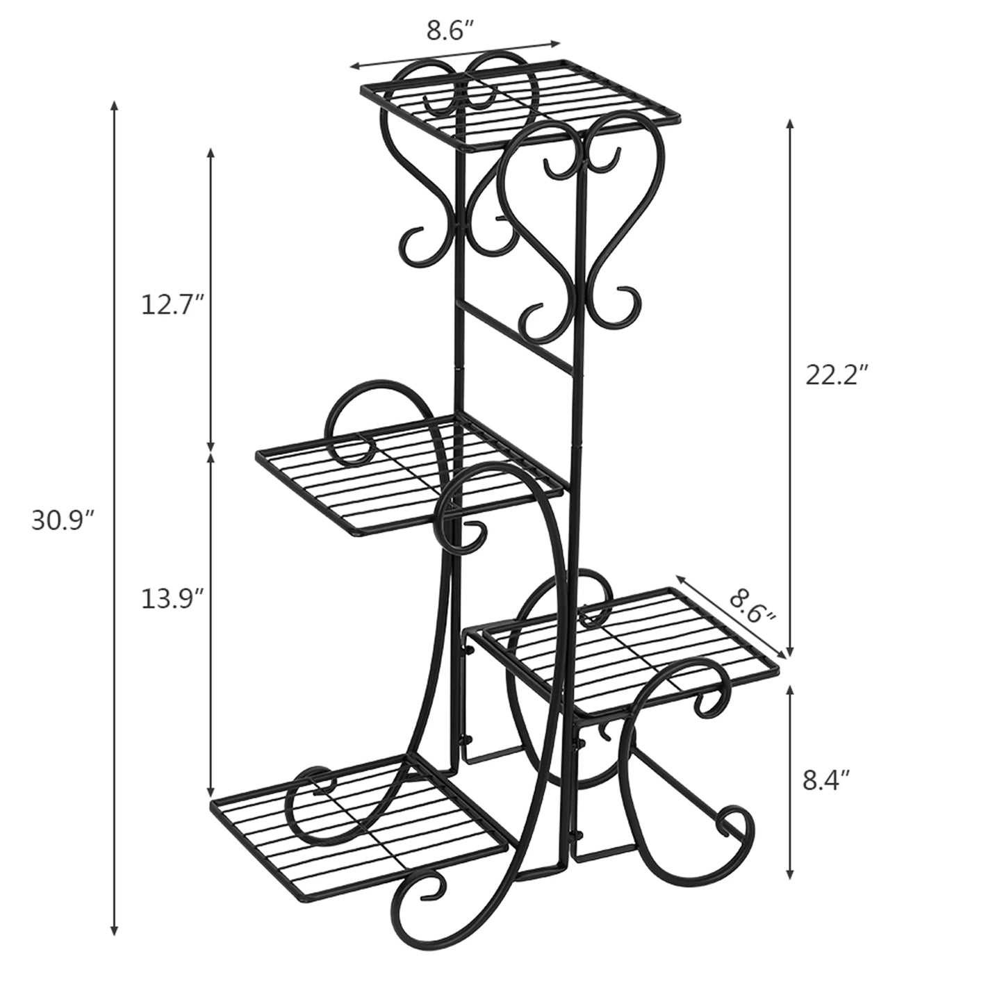 4 Potted Square Flower Metal Shelves Stand