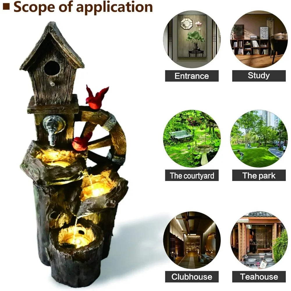 Decorative Garden Birdhouse Three Tier Water Fountain