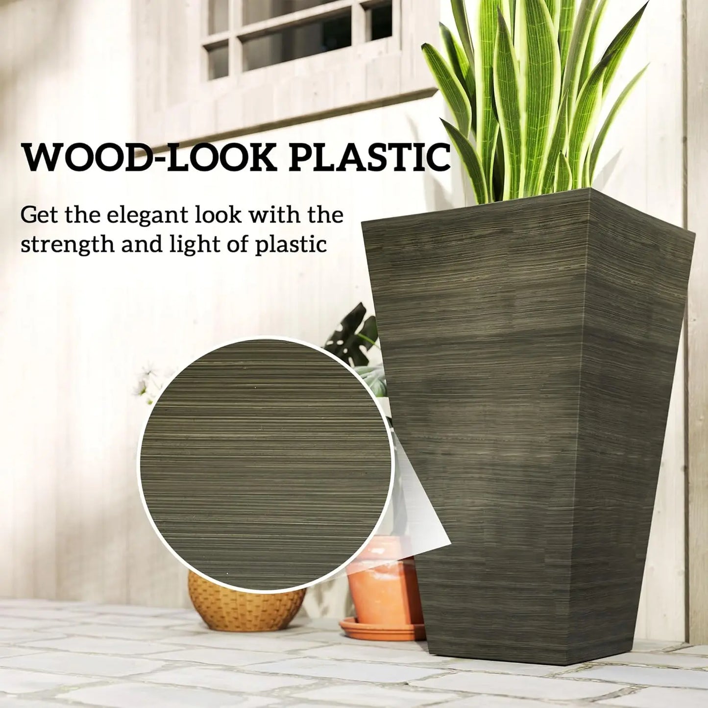 Outdoor Planter Set of 3, 28 Inch Taper Pots