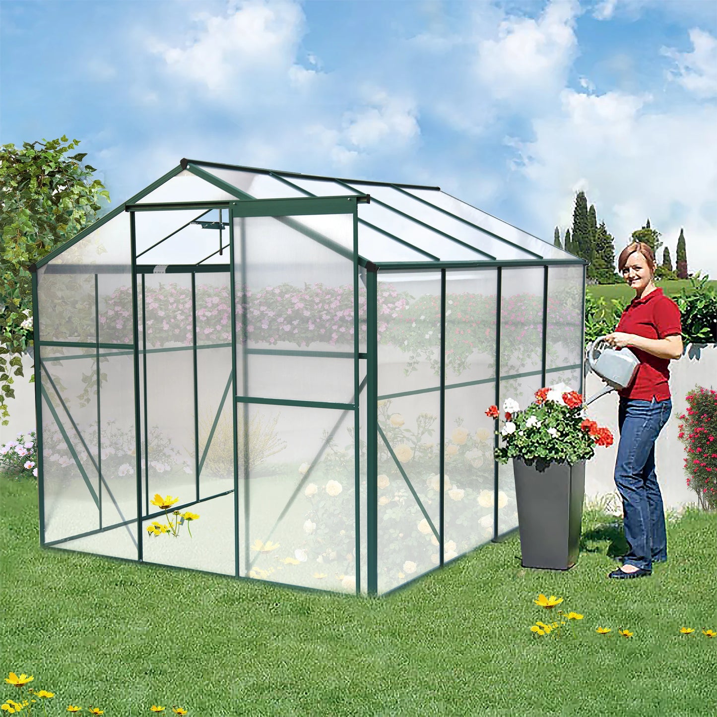 Polycarbonate Greenhouse,6'x 8' Heavy Duty Walk-in Greenhouse