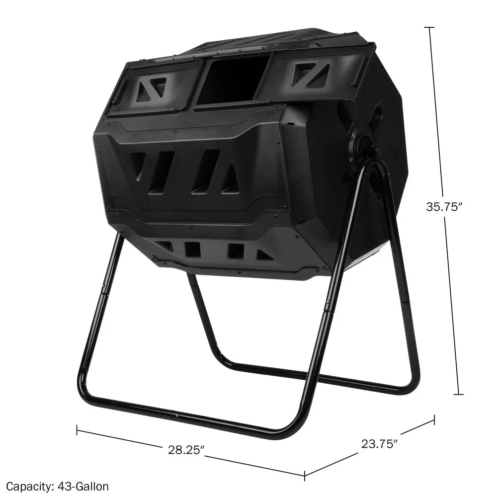 Compost Tumbler Bin Dual Chamber 43 Gal Outdoor