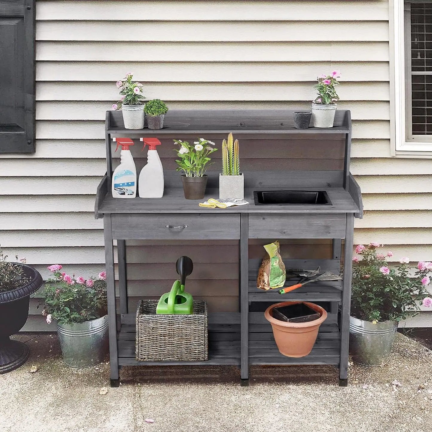 Outdoor Potting Bench Table Potters Garden Workstation