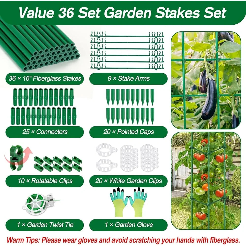 123PCS Garden Tomato Stakes Kit, 36 Fiberglass Supports