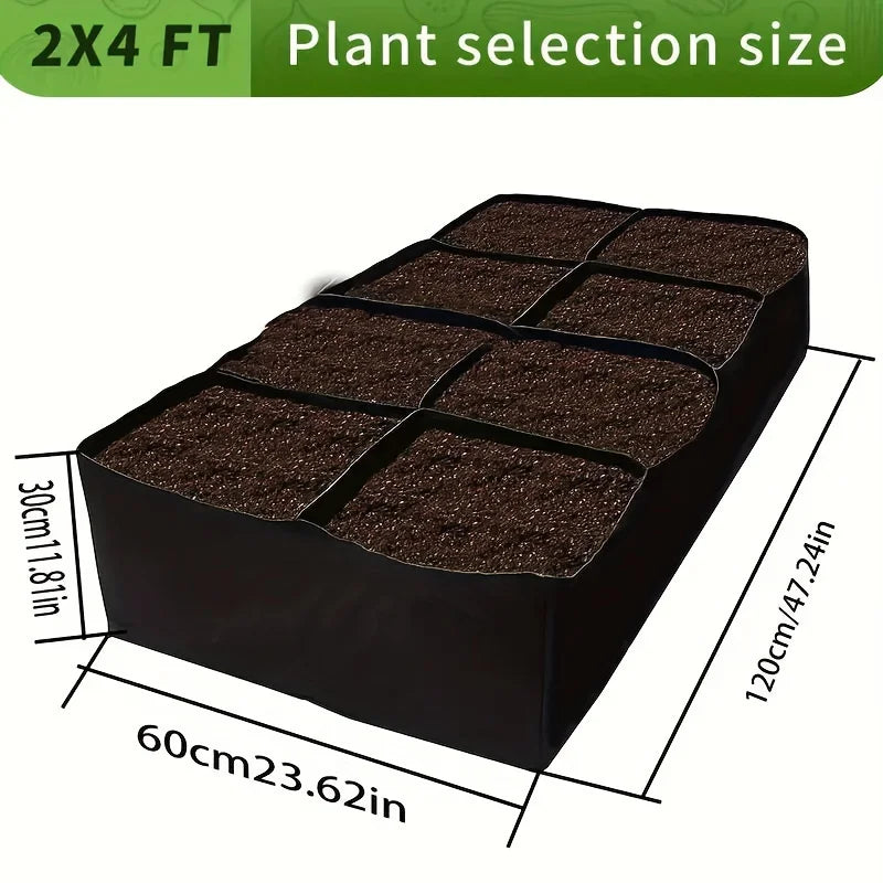 Garden Bed, 128 Gallon 8 Grids Grow Bags, 3x6FT