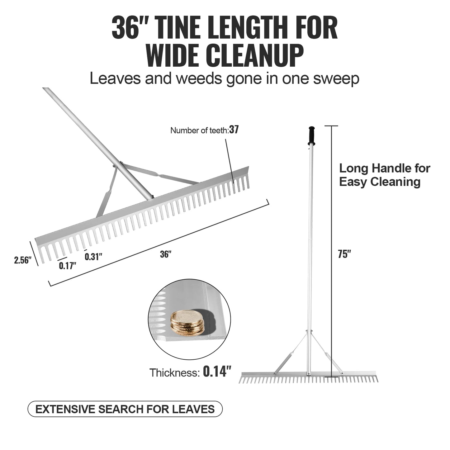 SucceBuy Landscape Rake 36" Head Aluminum Landscape Rake