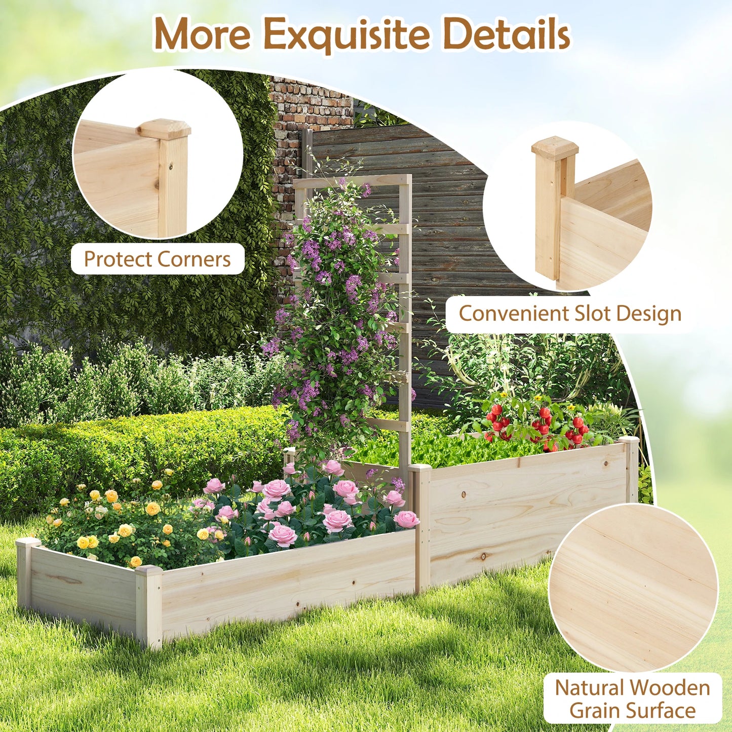 87" Raised Garden Bed w/ Trellis 2 Planter Boxes Open-ended Base